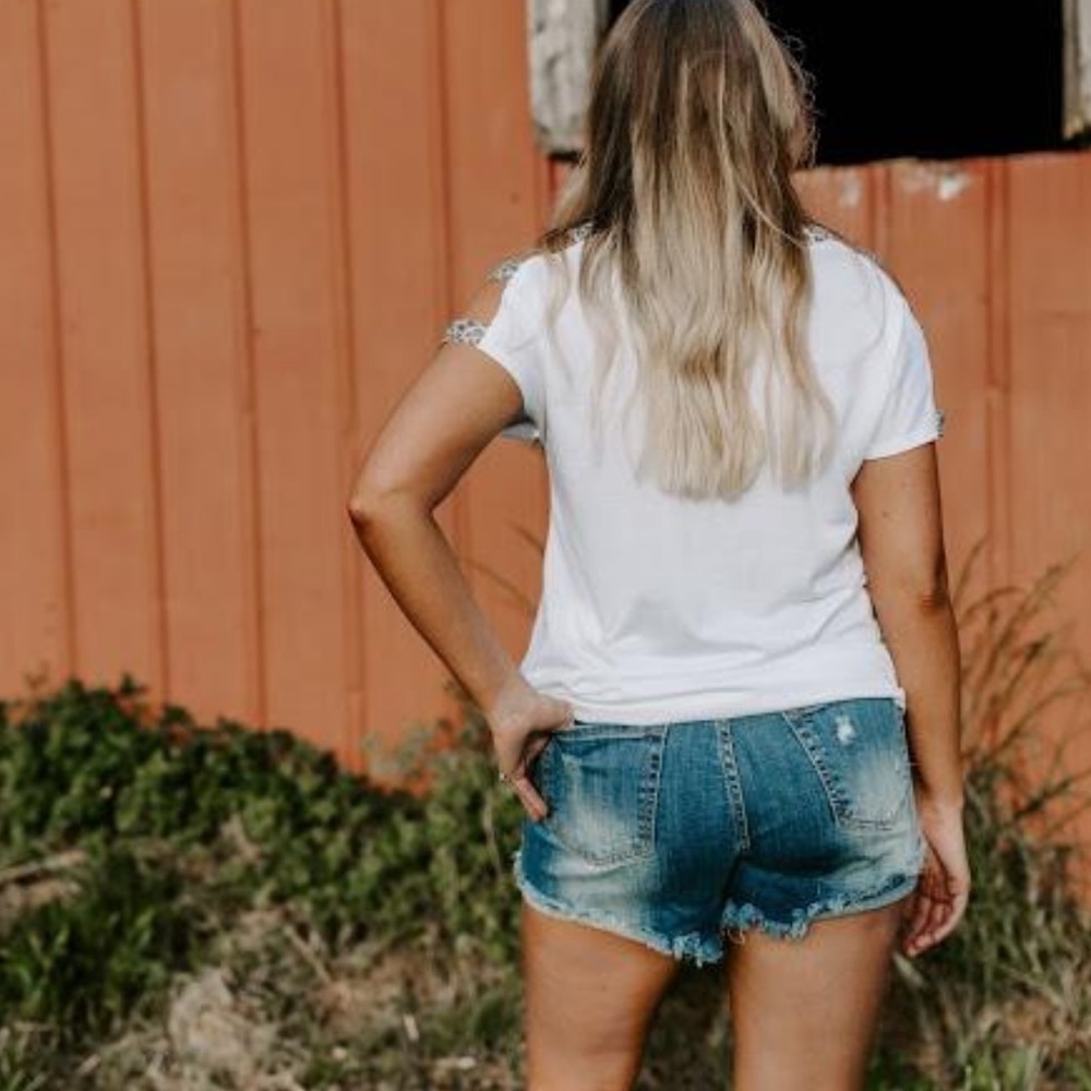 Mid Rise Distressed Denim Shorts - Picture 4 of 4